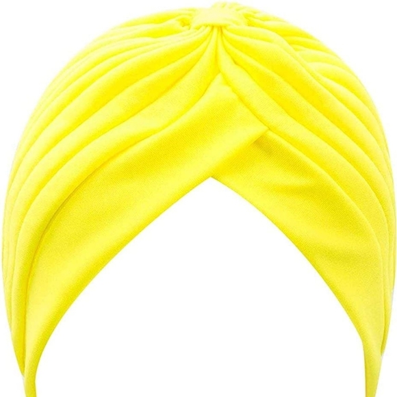 Yellow Knotted Turban Chemotherapy Hat Bonnet Headwrap Hijab Topknot Alopecia - Picture 3 of 6